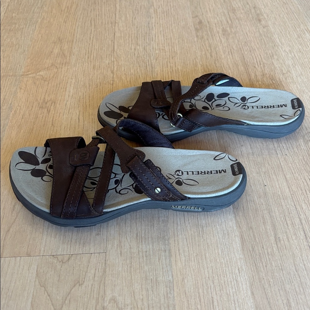 Merrell Women’s Bracken  Dark Brown Strappy Slide Sandals - Picture 3 of 6